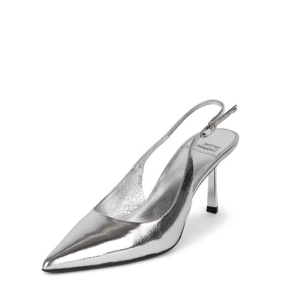 Womens Jeffrey Campbell Persona Slingback Pump Silver Pointy Kitten Heel New 8 - Picture 1 of 9